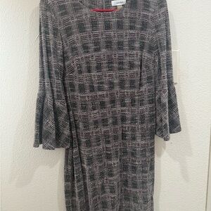 Calvin Klein Gray Plaid Long Sleeve Dress